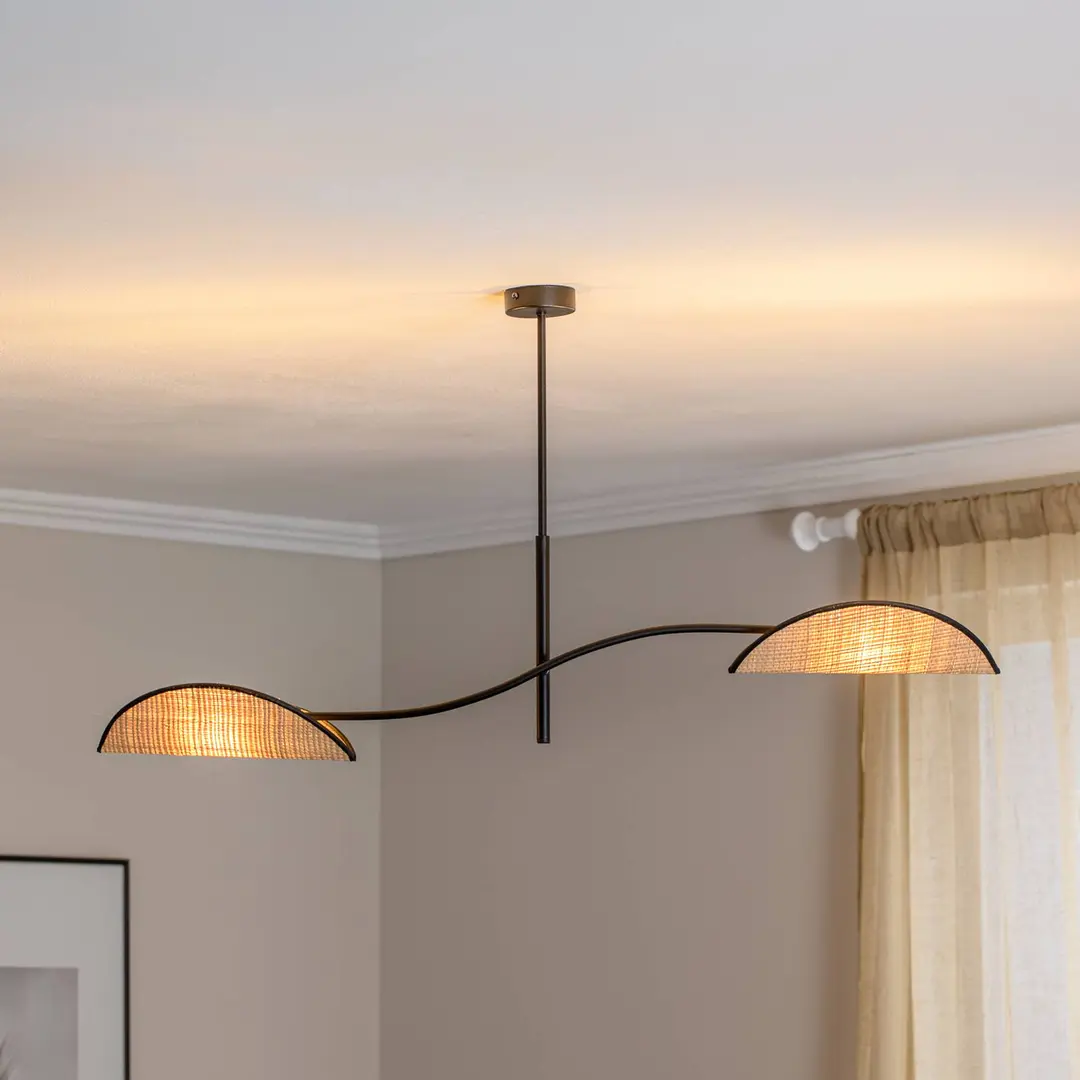 EMIBIG LIGHTING Deckenlampe Lotus, schwarz/rattanoptik, 2-flammig
