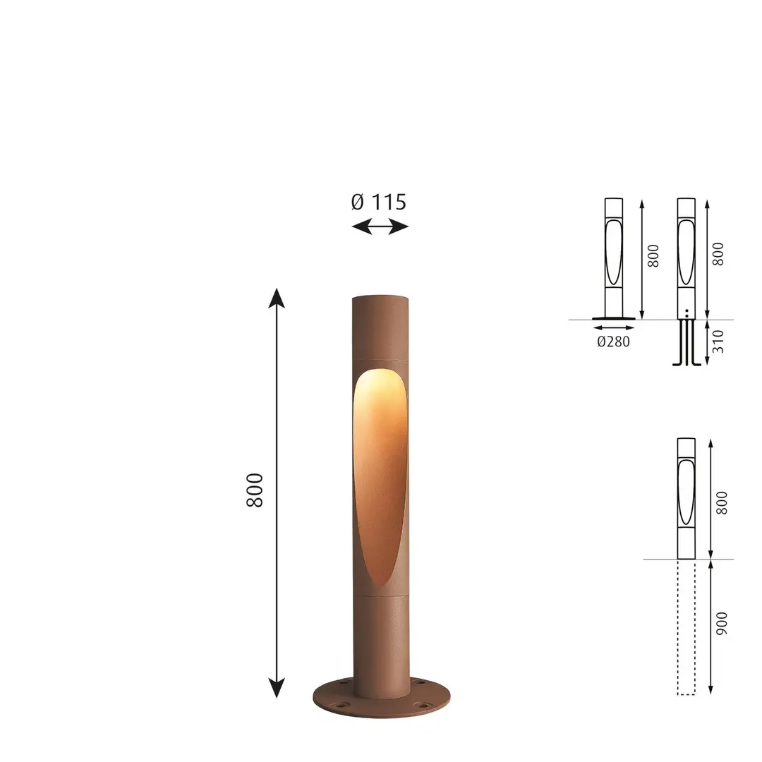 Louis Poulsen Wegelampe Flindt 830 rost 80 cm dim Fuß Erdung
