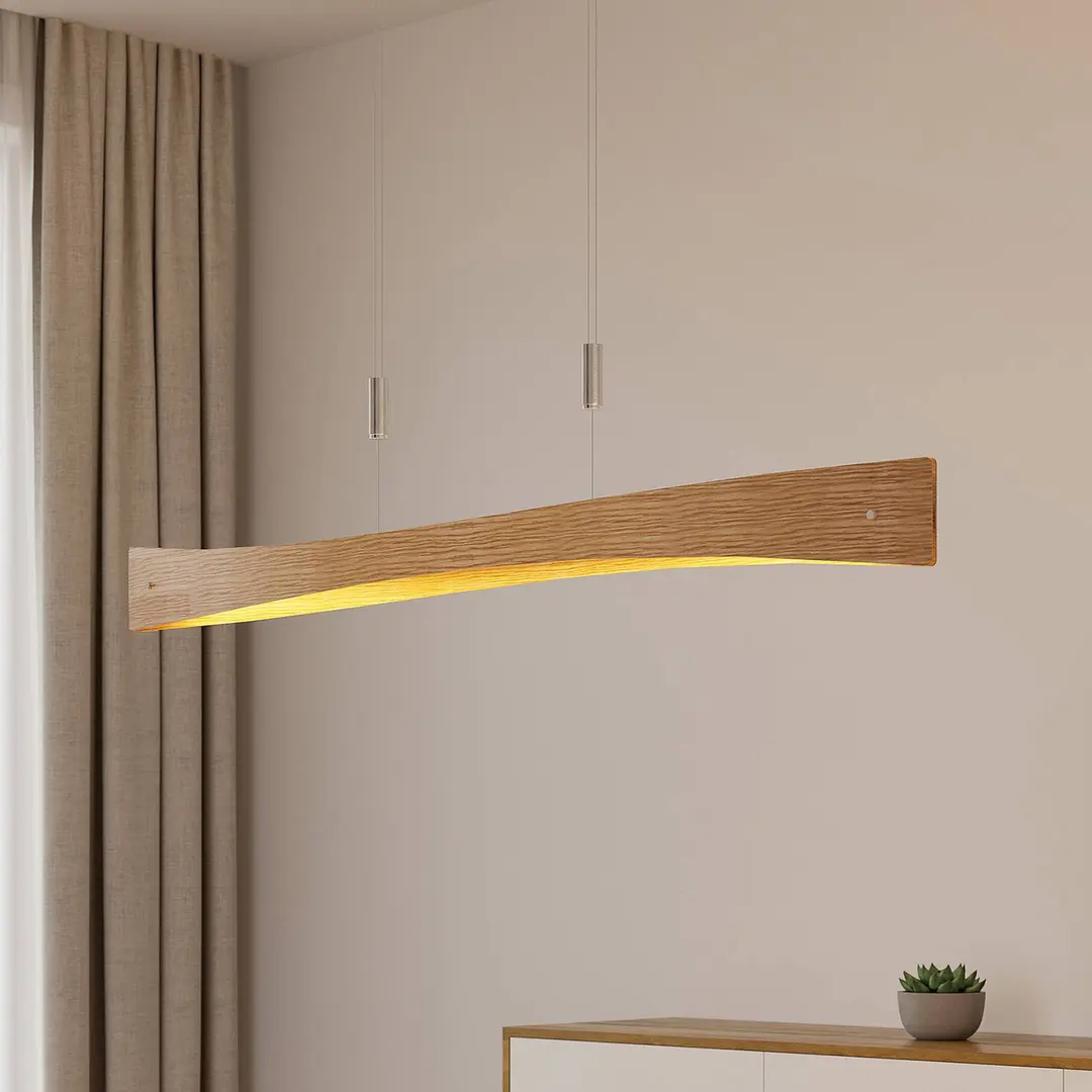 Lindby LED-Hängeleuchte Beazina, Eiche, Metall, 118cm