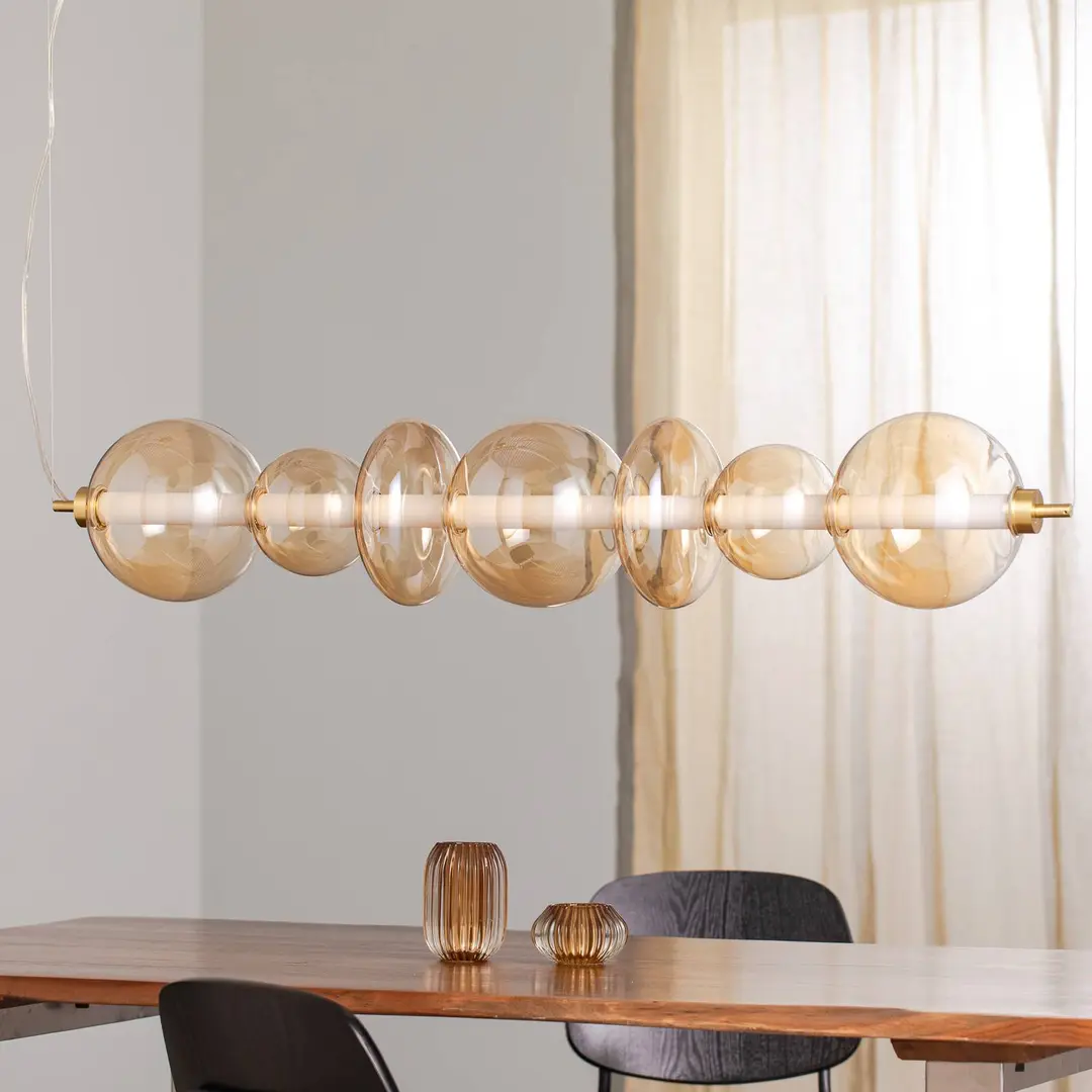Eko-Light LED-Hängelampe Daphne, Glas amber-transparent, Länge 118 cm
