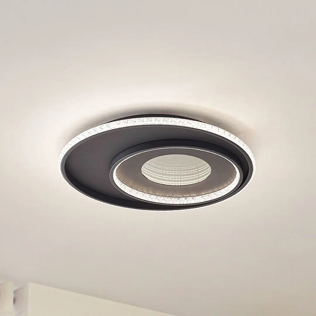 Lindby LED-Deckenlampe Inessa, Ø 51cm, schwarz, CCT, dimmbar