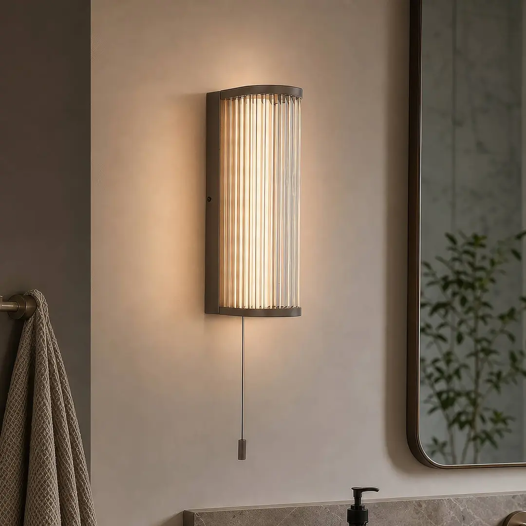 Searchlight LED-Wandleuchte Rue, bronze, IP44, Metall, Glas, 3.000 K
