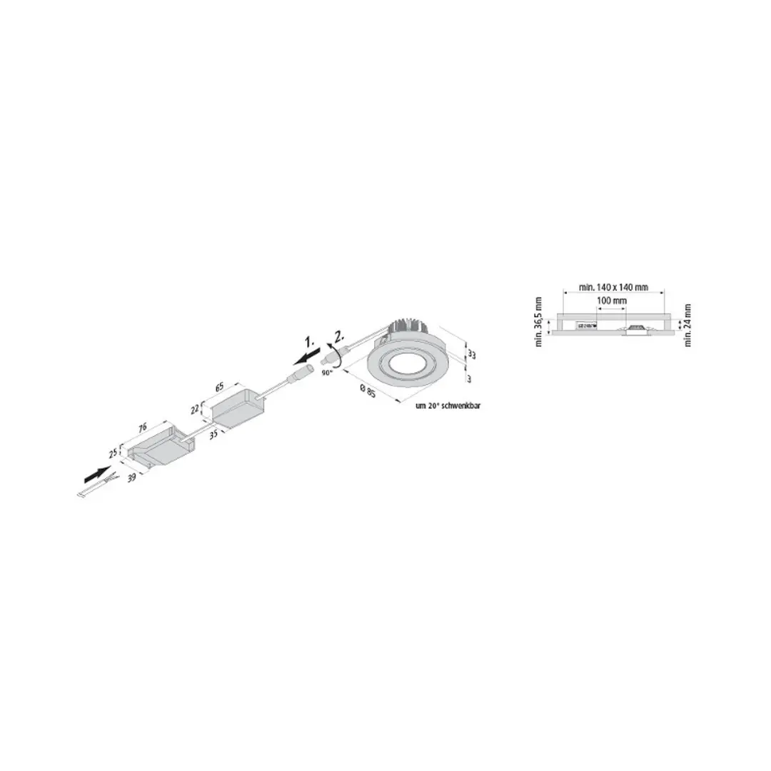 Hera LED-Einbaustrahler Eco SR 68 weiß 2.700 K Ø 8,5 cm Aluminium