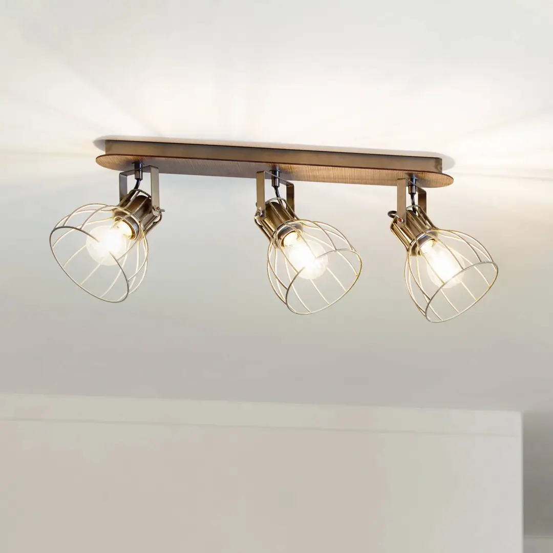 EGLO Deckenlampe Sambatello, dreiflammig, braun/silber