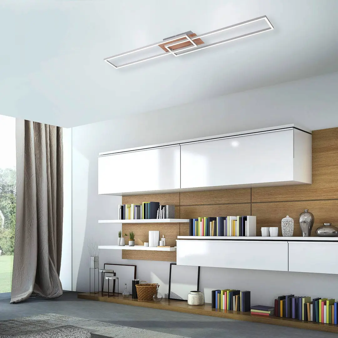 JUST LIGHT. GmbH LED-Deckenleuchte Iven, dim, stahl/holz, 110x25cm