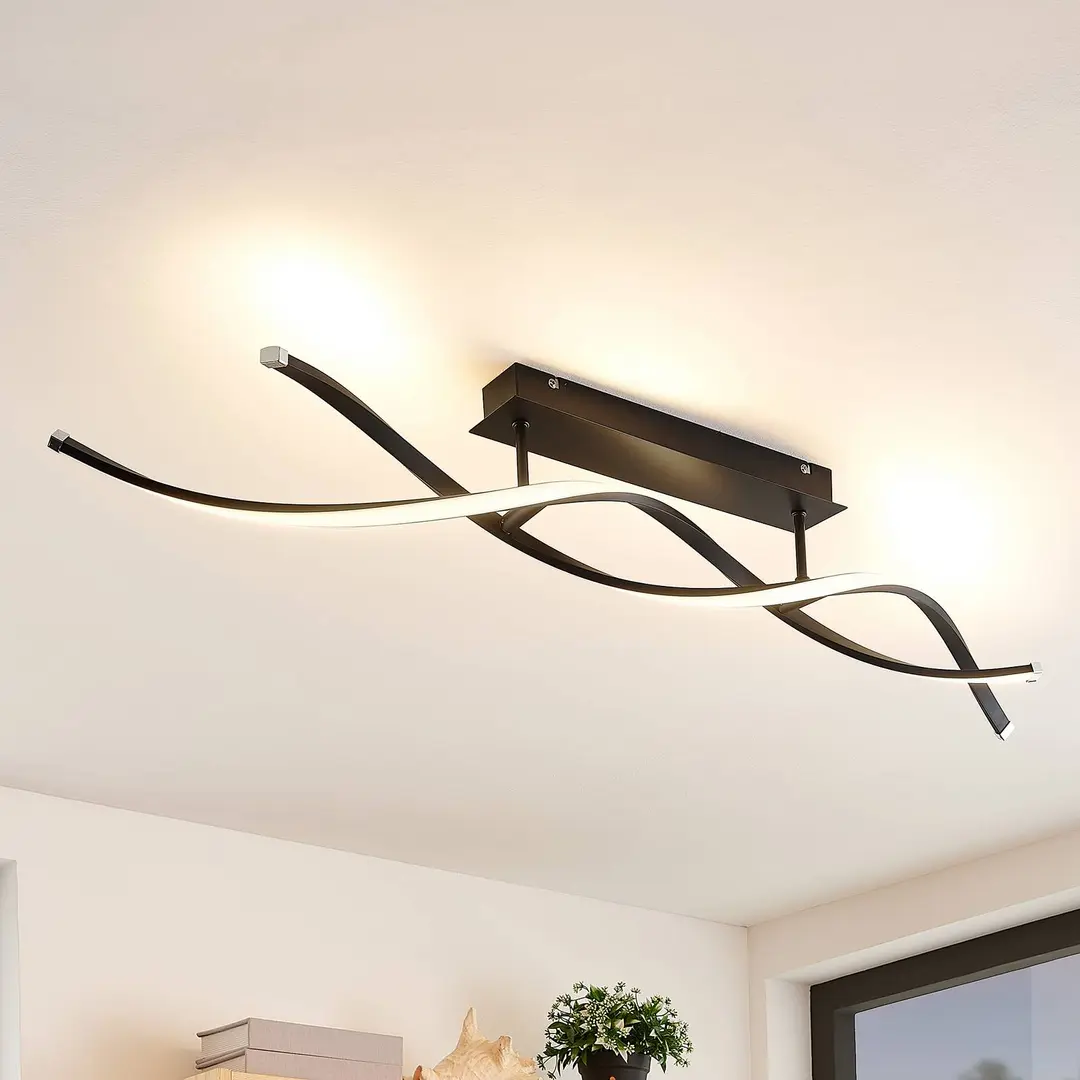 Lindby LED-Deckenleuchte Welina, schwarz, 107 cm, dimmbar