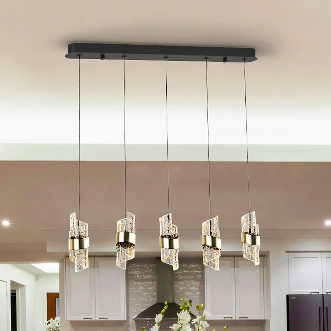 Schuller Valencia LED-Hängelampe Iliada, Länge 96 cm schwarz/goldfarben Metall