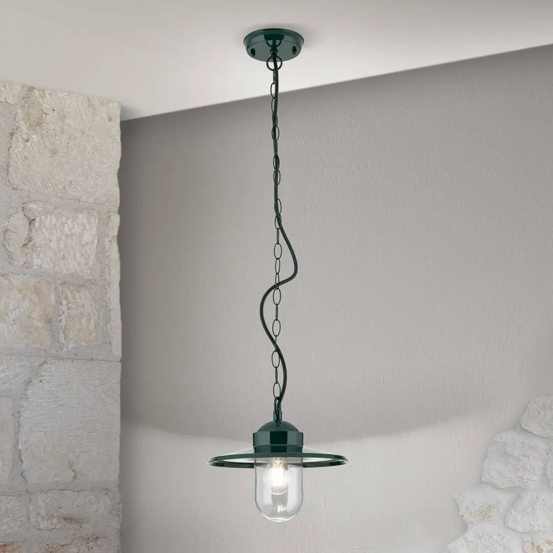 Orion Außen-Hängeleuchte Edward, grün, Ø 27,5 cm, Aluminium/Glas