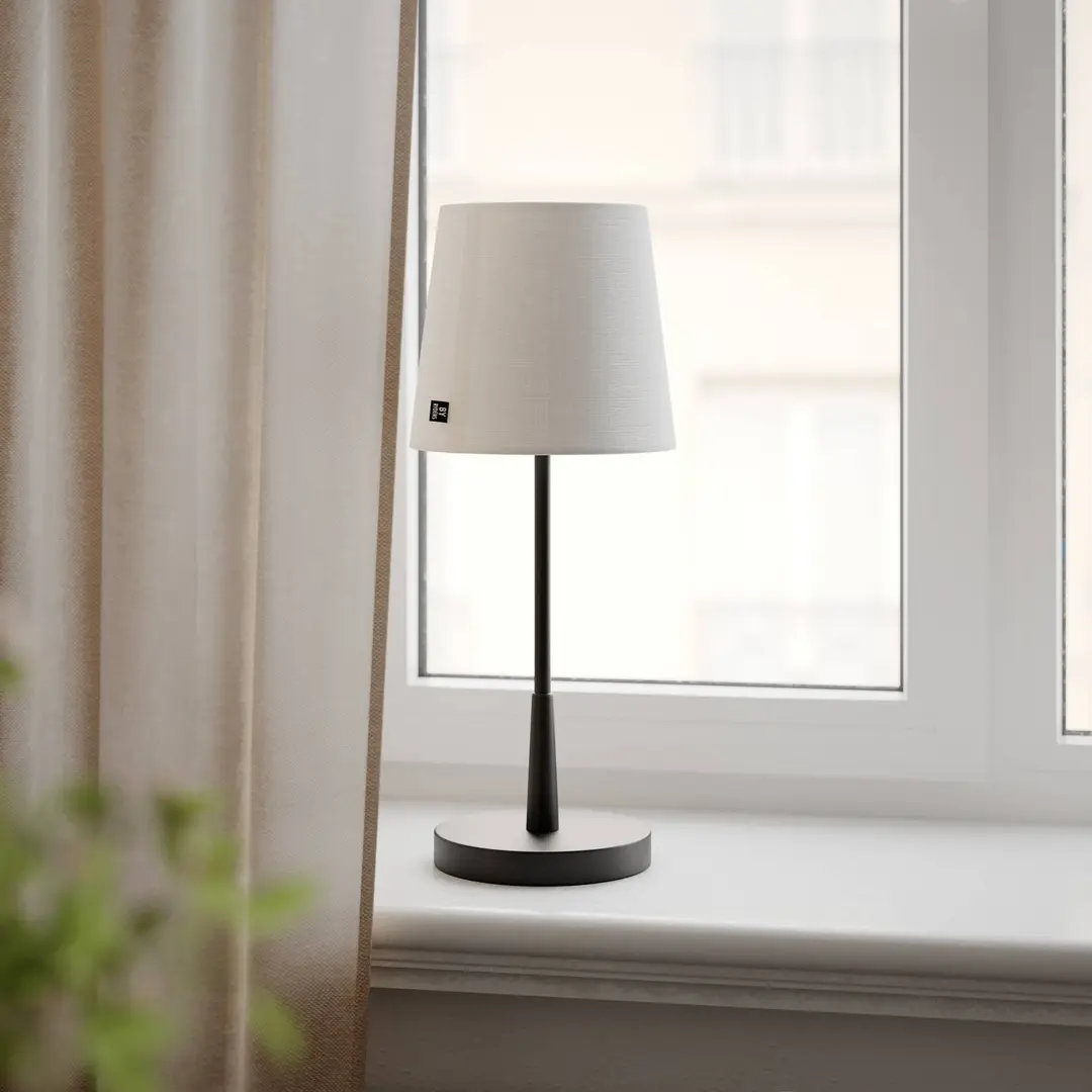 By Rydens Tischlampe Lumi, 49 cm, schwarz/weiß, Textil