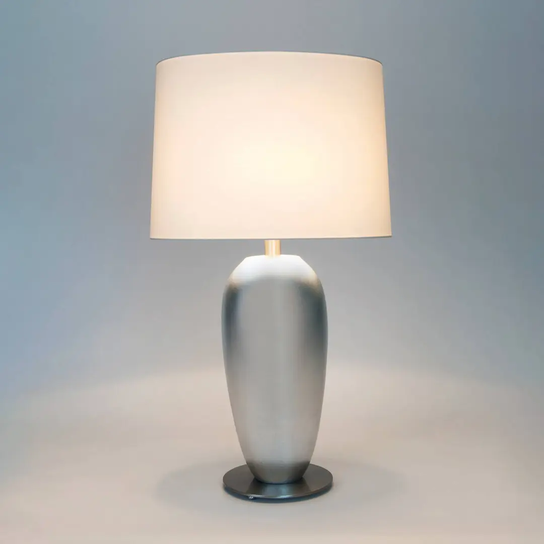 Holländer Tischlampe LAMBDA OVAL, silber/écru, Höhe 77 cm, Keramik E27