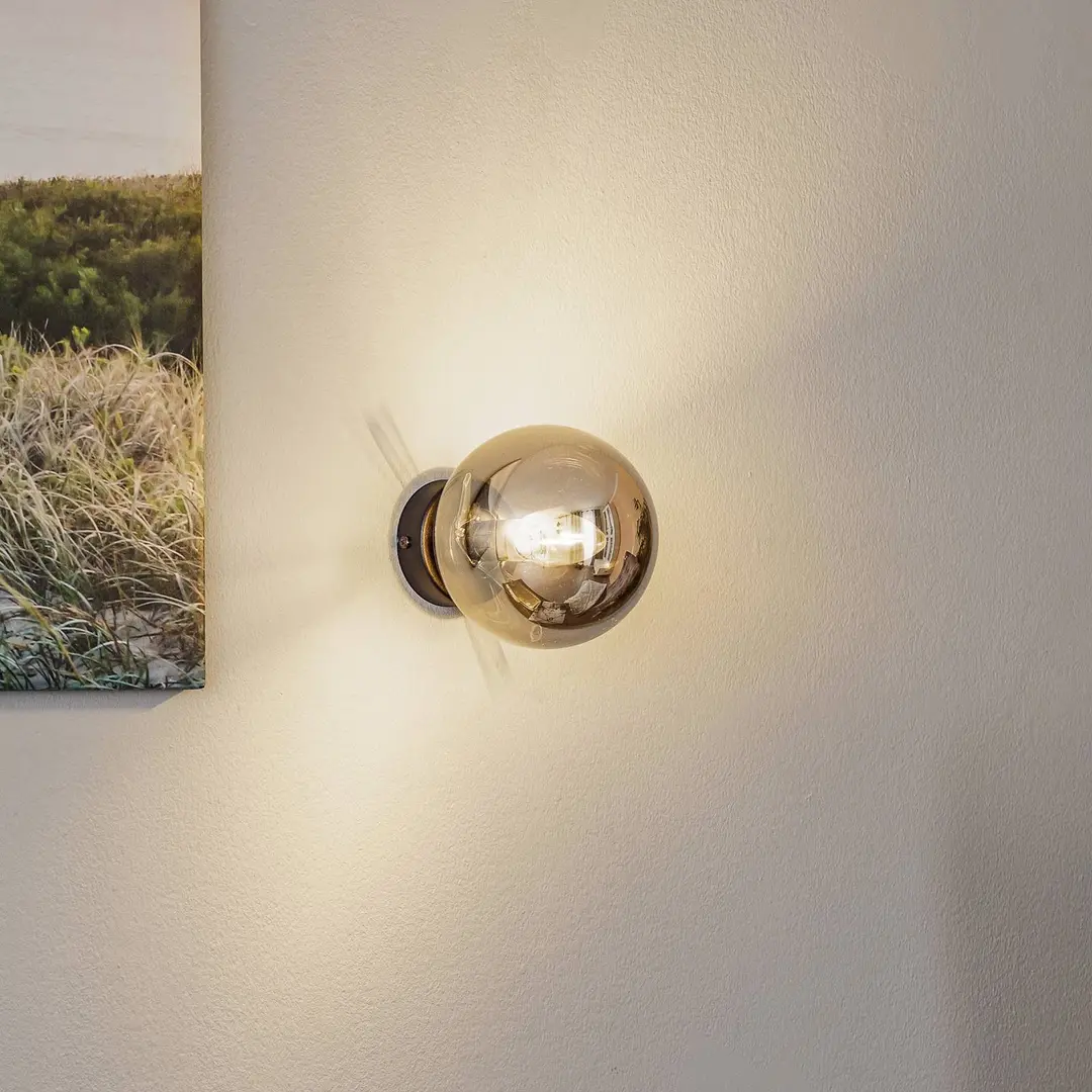 EMIBIG LIGHTING Wandleuchte Glassy, schwarz, grafit, Glas, E14, Ø 14 cm
