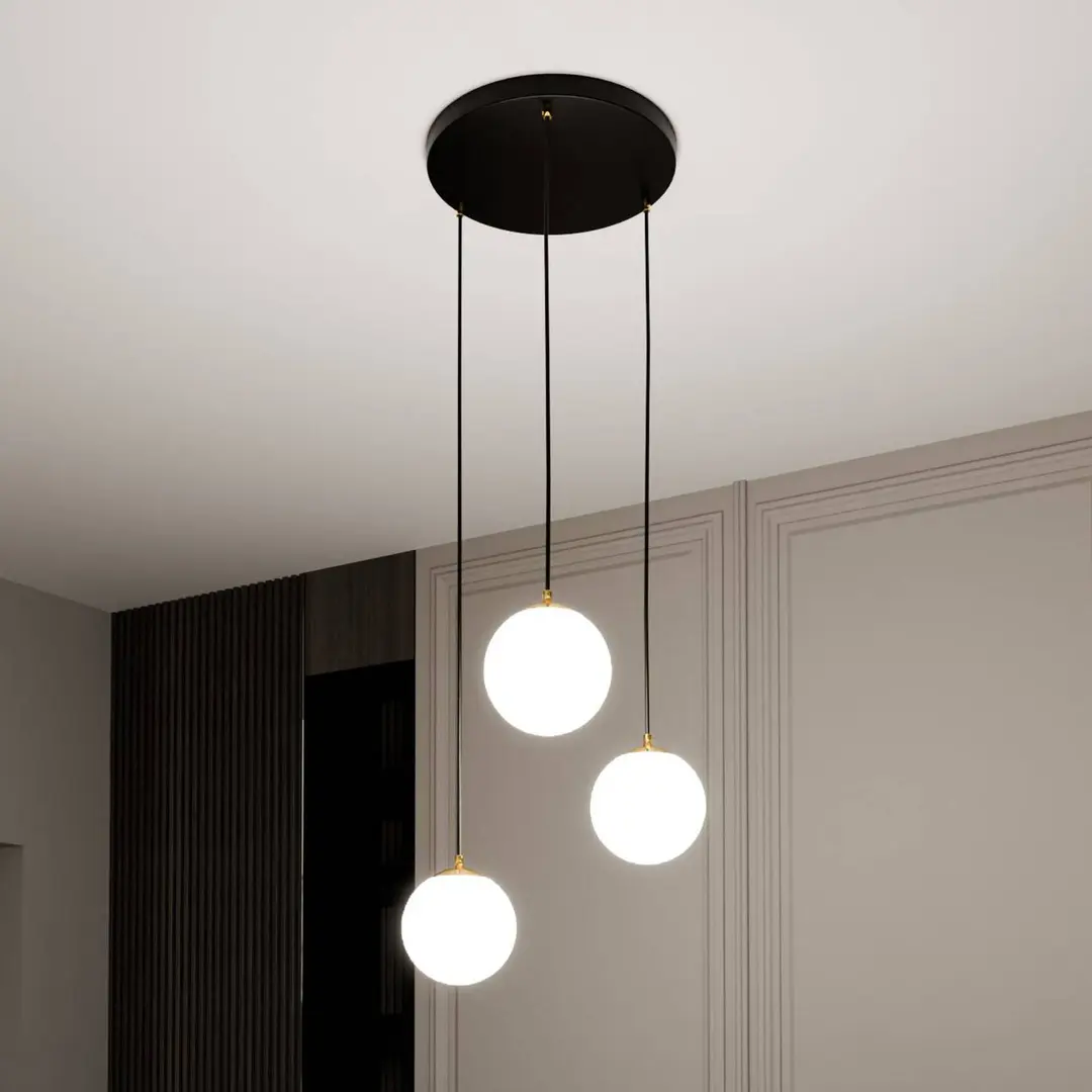 EMIBIG LIGHTING Hängeleuchte Royal, 3-flg., opalweiß/schwarz, Glas, E14
