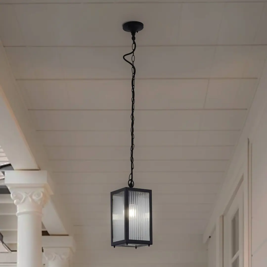 Lindby Außenpendelleuchte Bolgar, schwarz, Metall, Glas