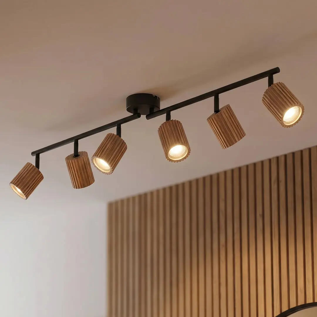Lindby Deckenstrahler Stralino, 6-flammig, Länge 102cm, Holz