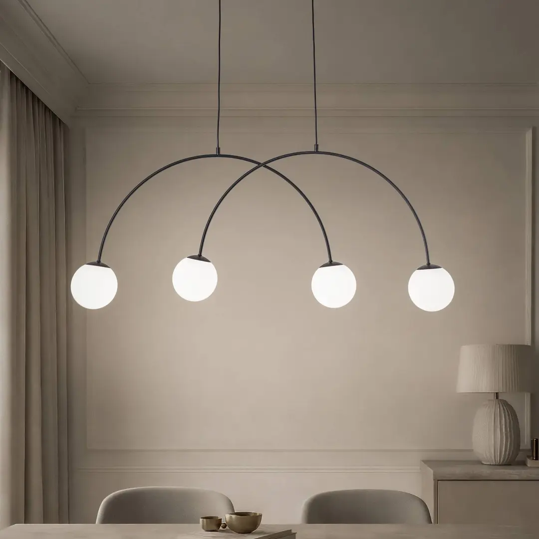 Domiluce Hängeleuchte Nova, Glas/Metall, schwarz/weiß, 4-flammig