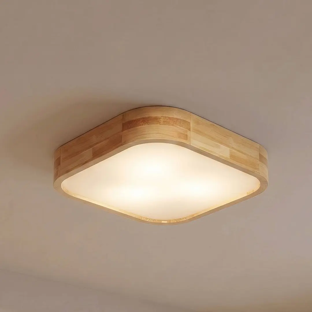 Lindby Deckenleuchte Tanju, 40 cm x 40 cm, Holz hell, E27