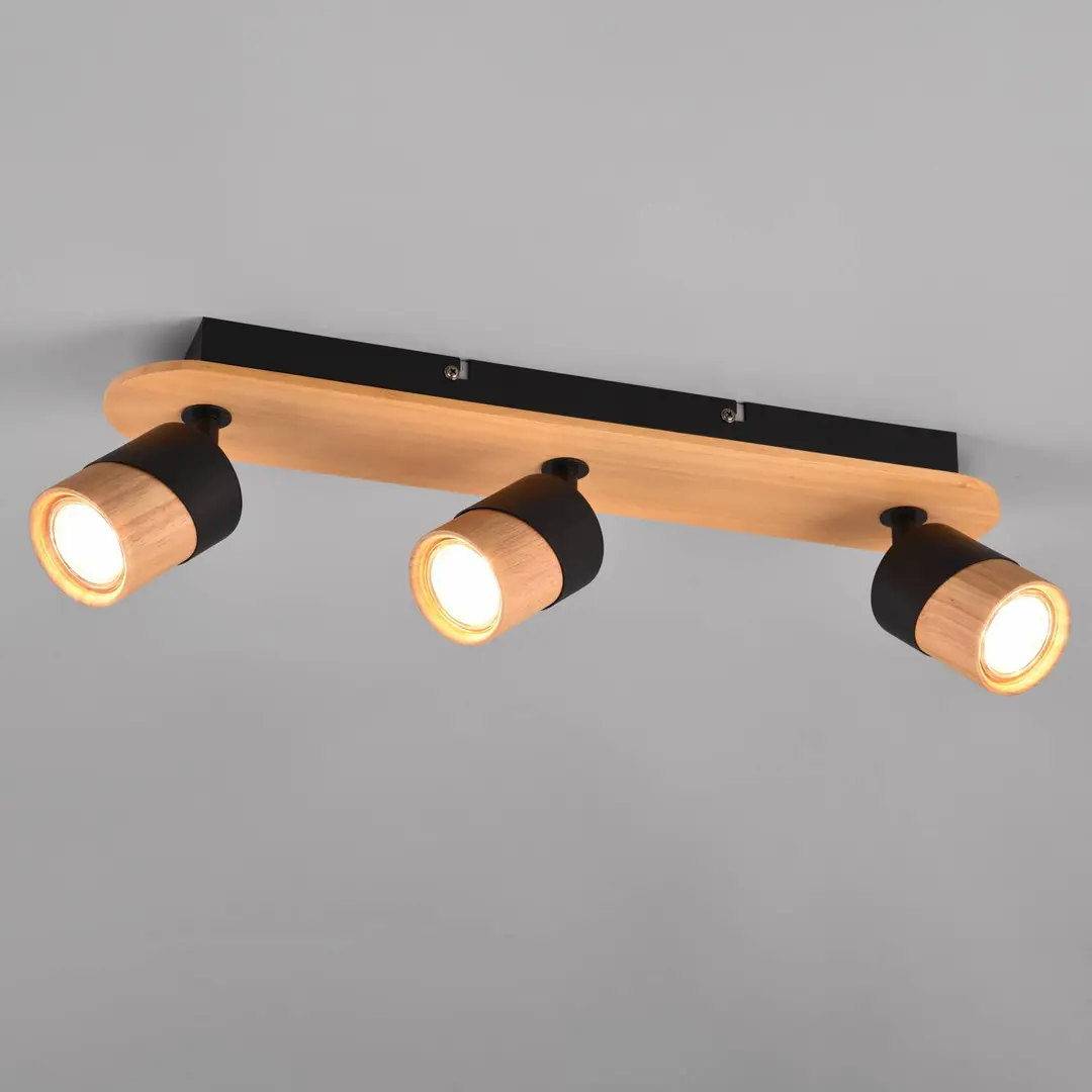 Trio Lighting Deckenstrahler Aruni aus Holz, dreiflammig schwarz