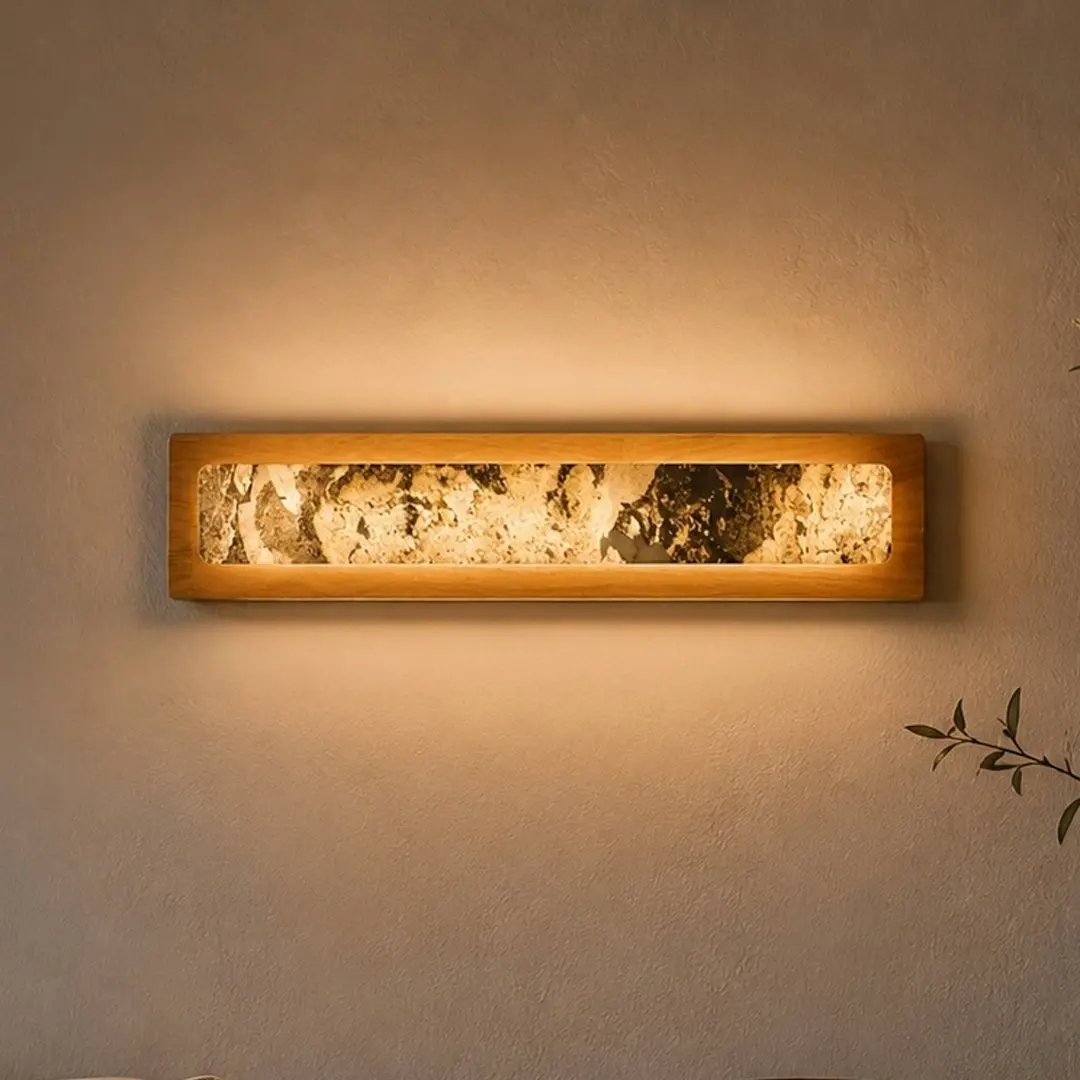 Elobra LED-Wandleuchte Chile L, eiche/buntschiefer, Breite 20 cm
