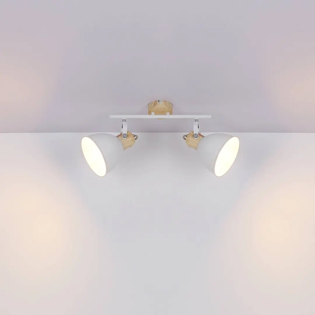 Globo Deckenlampe Wiho aus Metall, weiß/holzoptik, 2-fl.