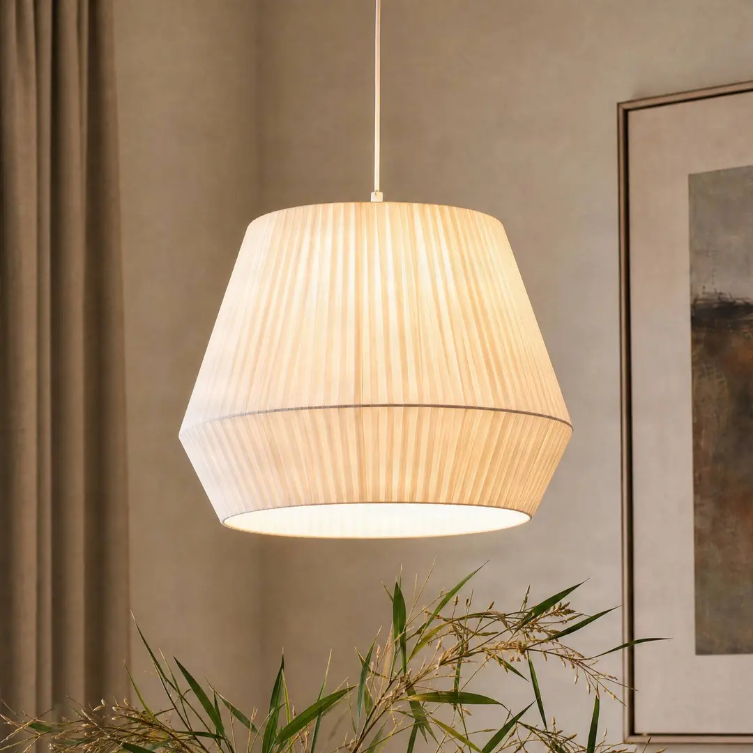 Lindby Hängeleuchte Vitore, Ø 40 cm, Textil, weiß