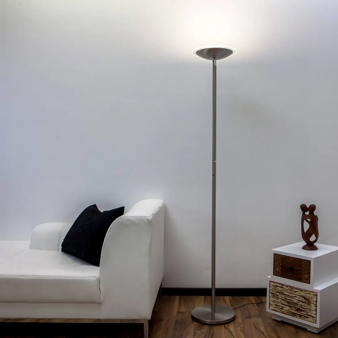 Lindby LED-Stehlampe Malea, nickelfarben, dimmbar, 180 cm