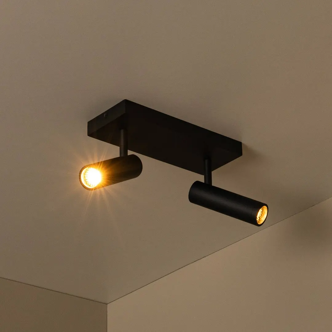 Lucide Deckenstrahler Grado, Länge 25 cm, schwarz, Metall, 2-flg.