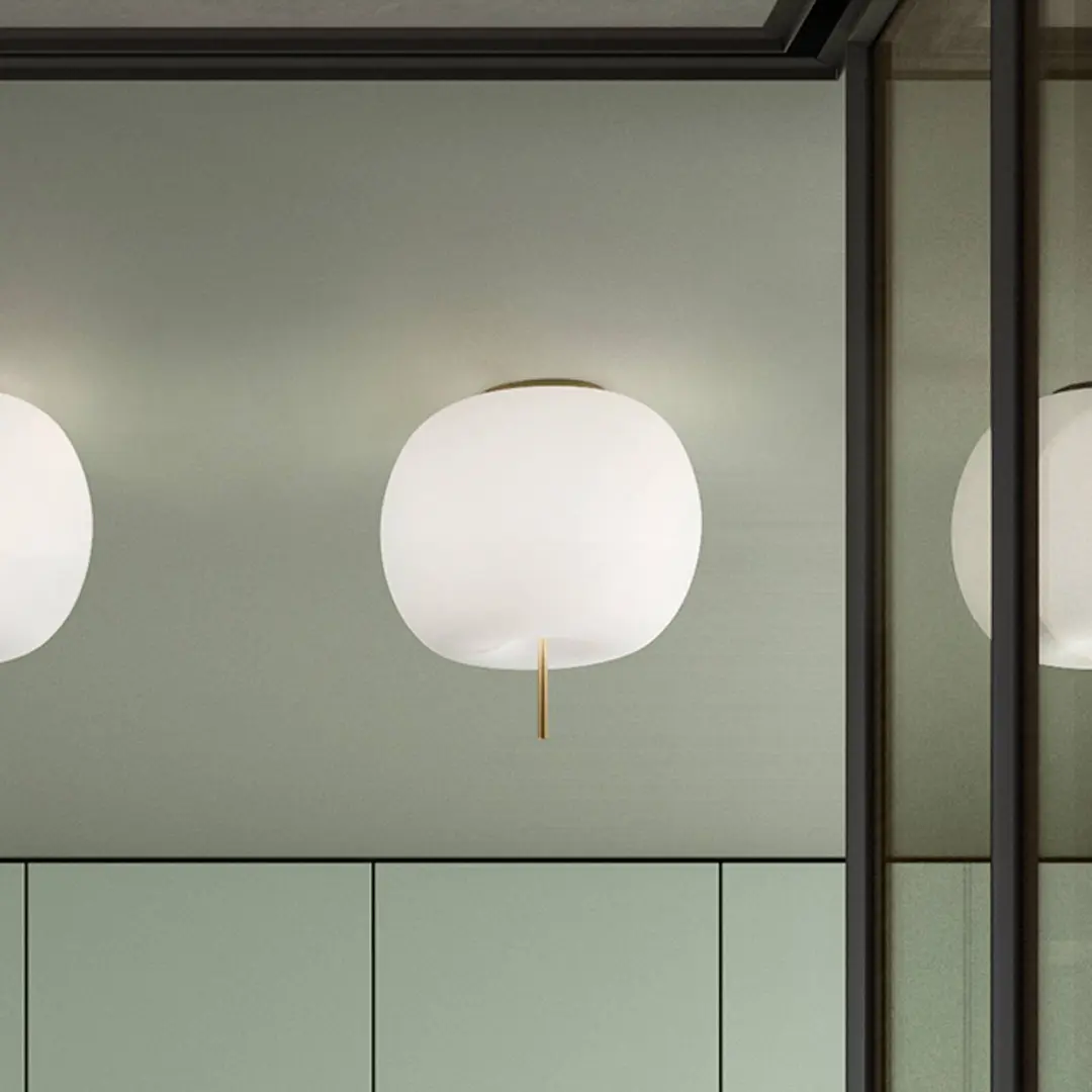 kdln Deckenlampe Kushi, messingfarben/weiß, Ø 33 cm, Glas