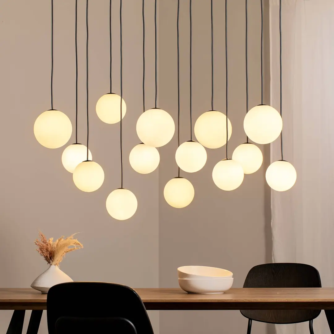 Nowodvorski Lighting Hängelampe SNOWBALL, Opalglas/schwarz, 100 x 34 cm, 14 x G9