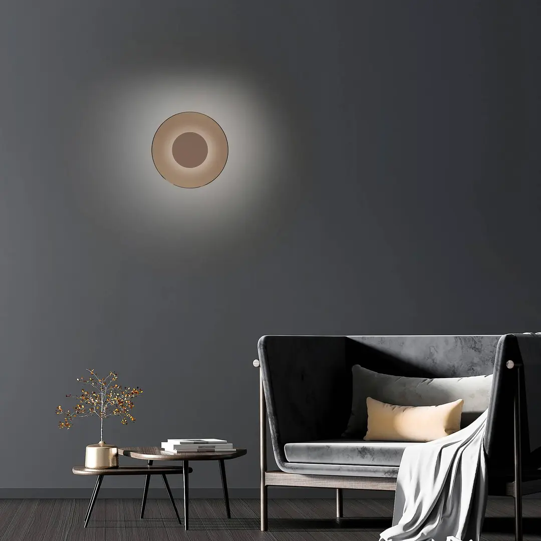 Pure LED-Wandlampe PURE Moon, bronce, Ø 32 cm, Amberglas (dunkel)