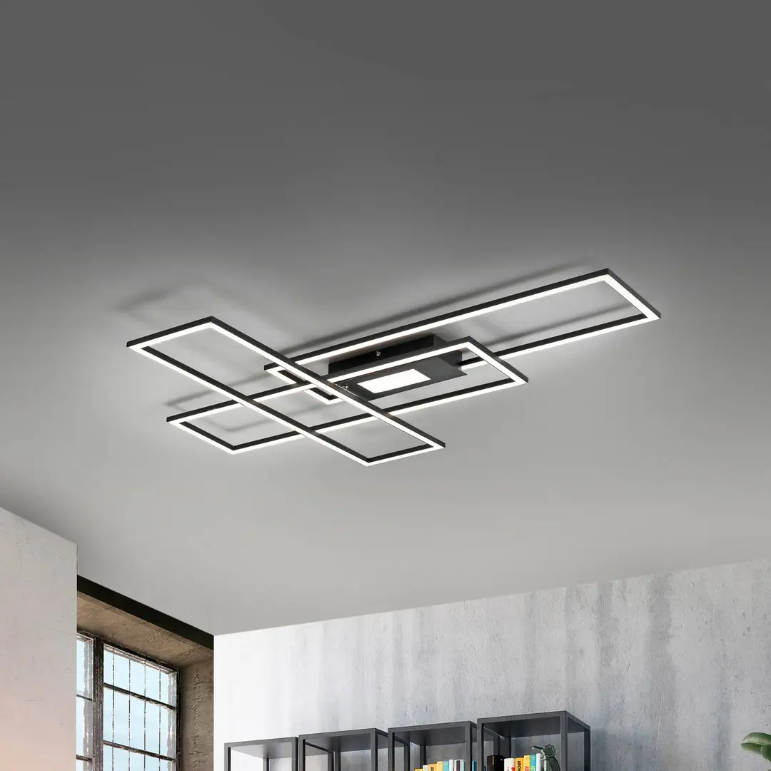 JUST LIGHT. GmbH LED-Deckenleuchte Asmin, CCT, schwarz, 98,9x69,4cm