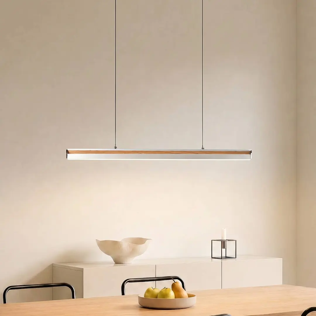 Lucande LED-Hängeleuchte Lutana, nickel/holzfarben, 101 cm