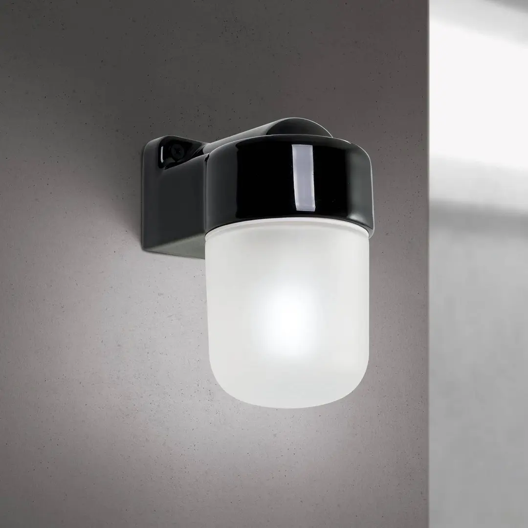 Orion Wandleuchte Ostia, schwarz, Keramik, Glas satiniert, E27