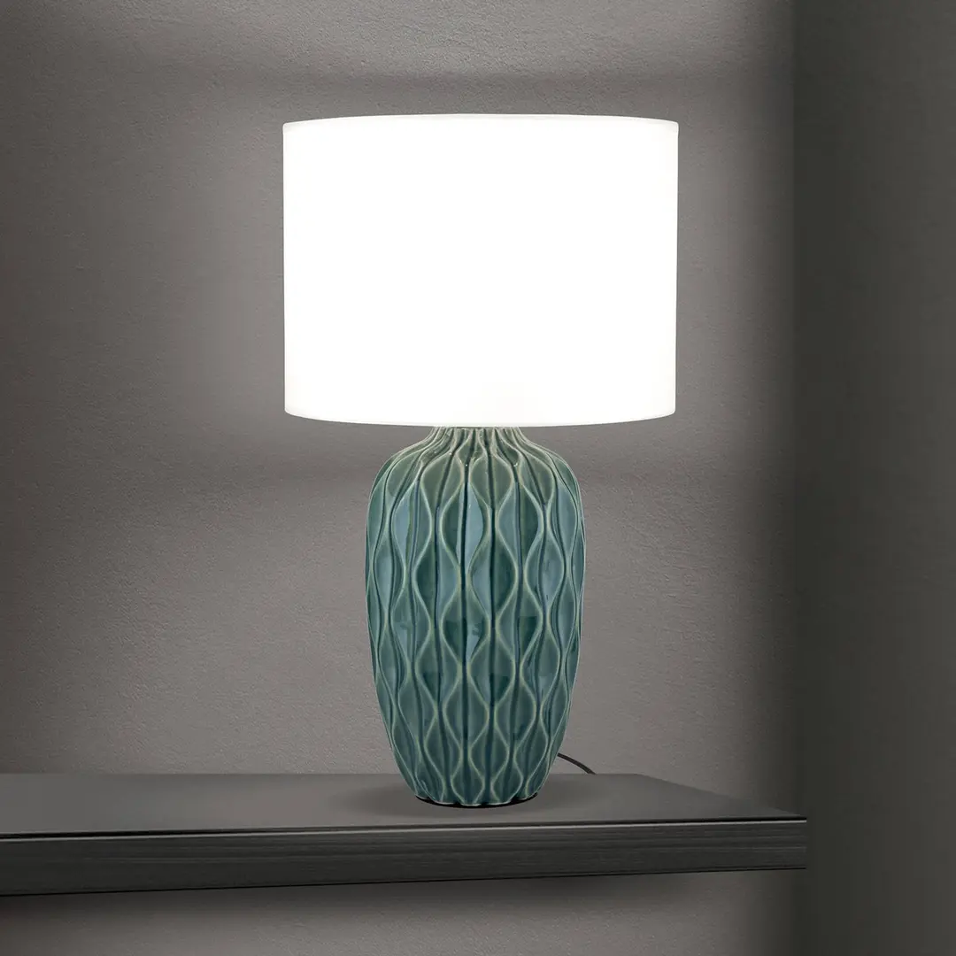 Orion Tischlampe Tortuga, grün/weiß, Höhe 49,5 cm, Keramik/Leinen