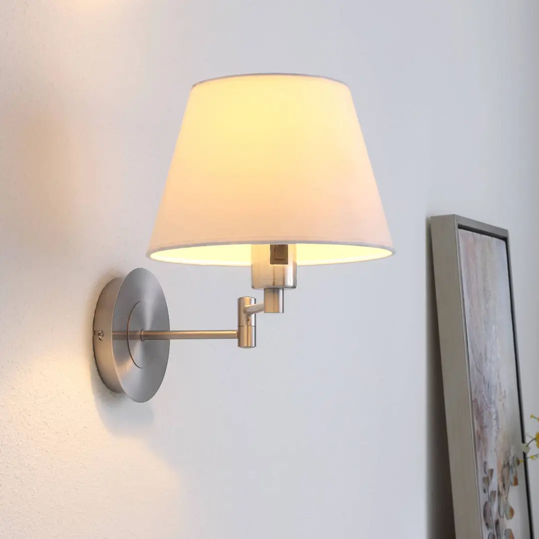 Lindby Wandleuchte Pola, 30 cm, nickel, ausziehbar, Textil