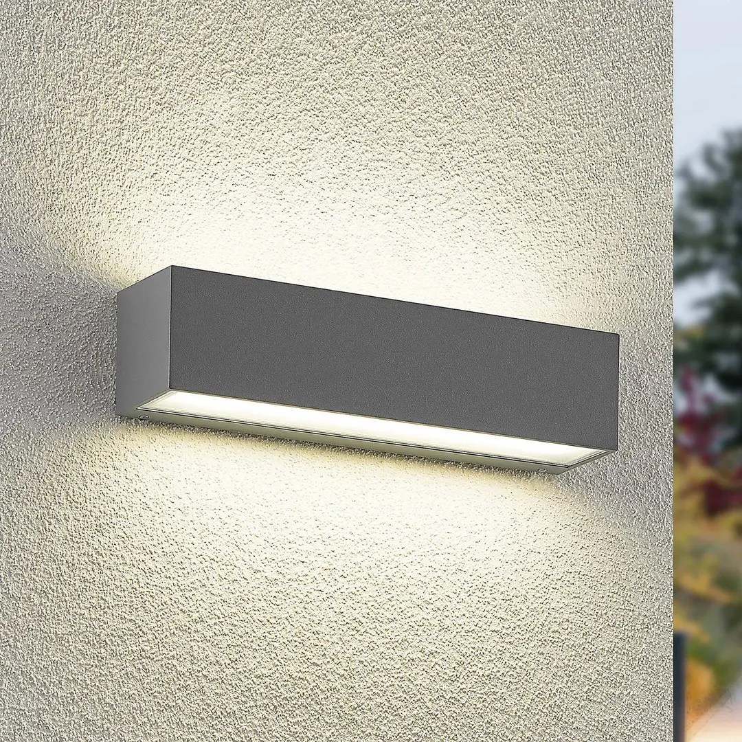Arcchio LED-Außenwandlampe Lengo, 25 cm, 2-flg., grau, CCT