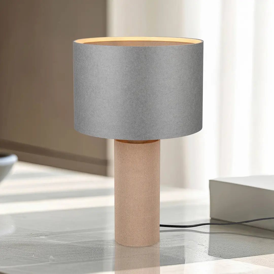 Trio Lighting Tischleuchte Canio, Höhe 48 cm, grau/braun, Pappe, 1 x E14