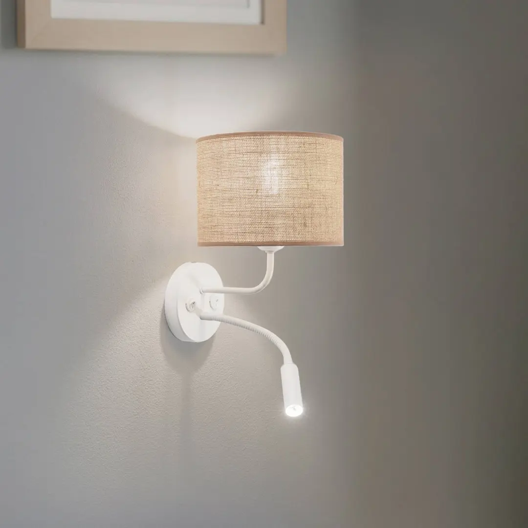 Duolla Wandleuchte Jute, braun/weiß, Stoff, Leselicht
