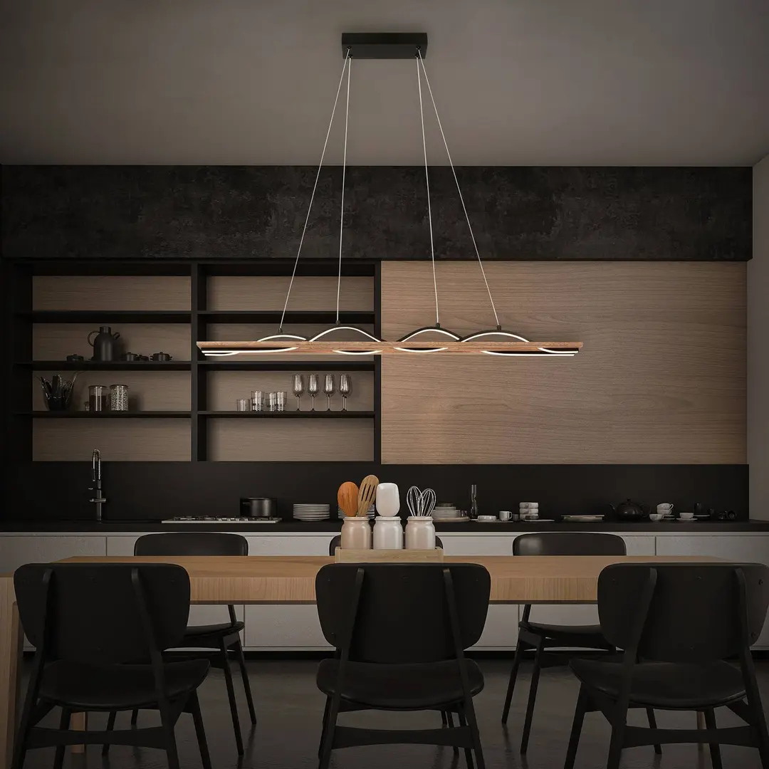 Briloner LED-Hängeleuchte Vinka, 2-flammig, Länge 98 cm, holzfarben
