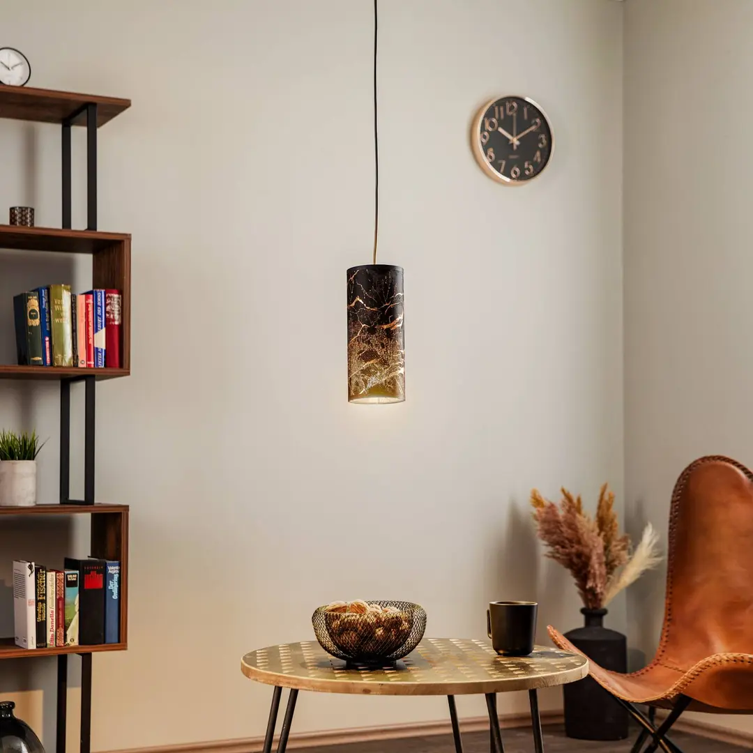 EMIBIG LIGHTING Pendellampe Joni, Textil, 1fl schwarz-marmoriert