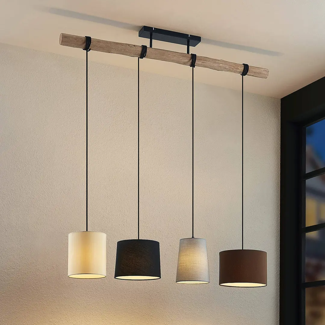 Lindby Hängeleuchte Amilia, Stoff, 4-flg., grau/beige, E27