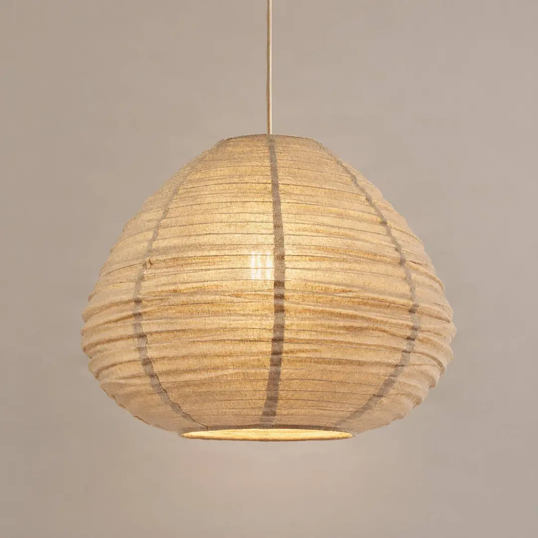 Lindby Hängeleuchte Autumn, taupe, Ø 40 cm, Leinen, Tropfen
