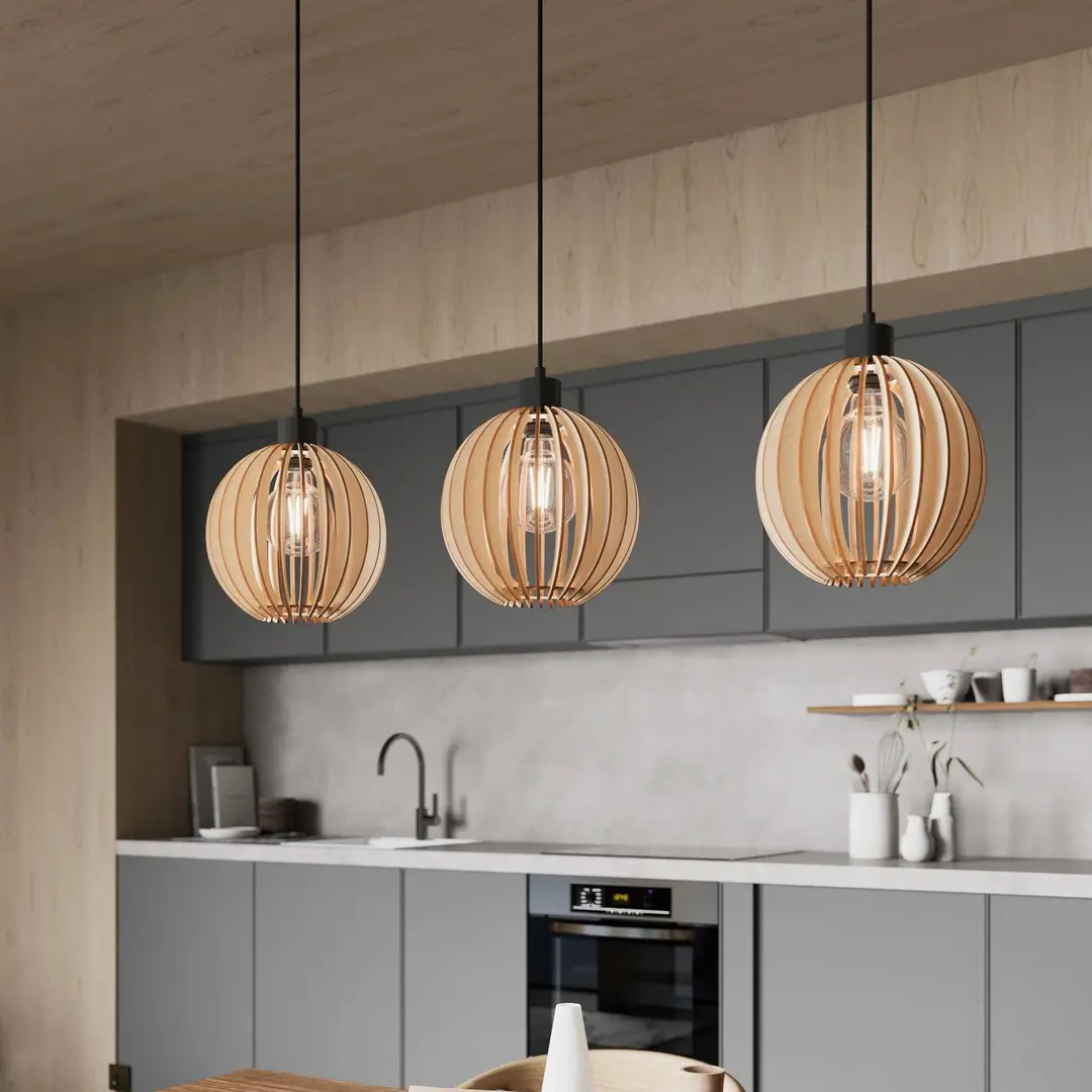 MCJ Pendelleuchte Clay, Birkensperrholz 90 cm 3flg.