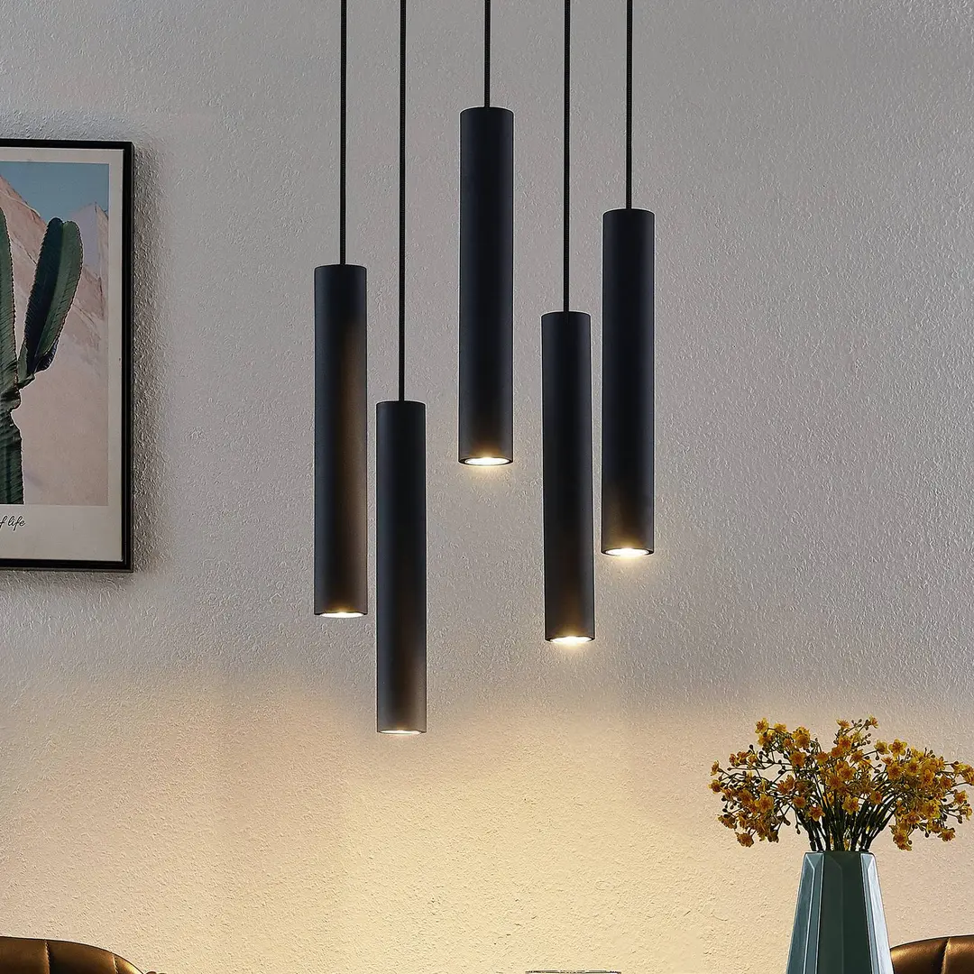 Lindby Hängeleuchte Sanad, Ø 40 cm, 5-flg., schwarz, GU10