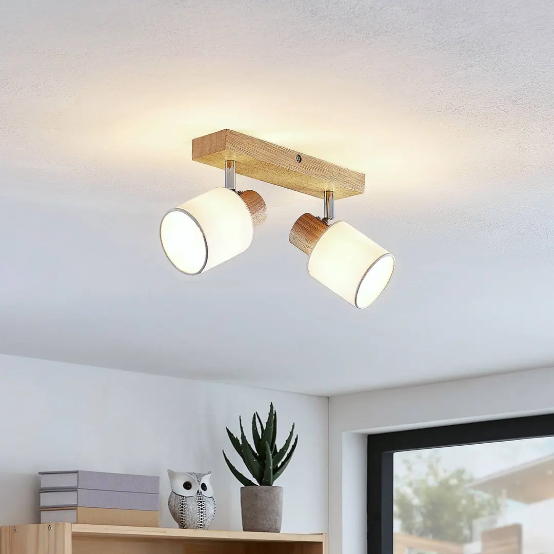 Lindby Deckenstrahler Wanessa, 39cm, 2-flg., Holz, weiß, E14