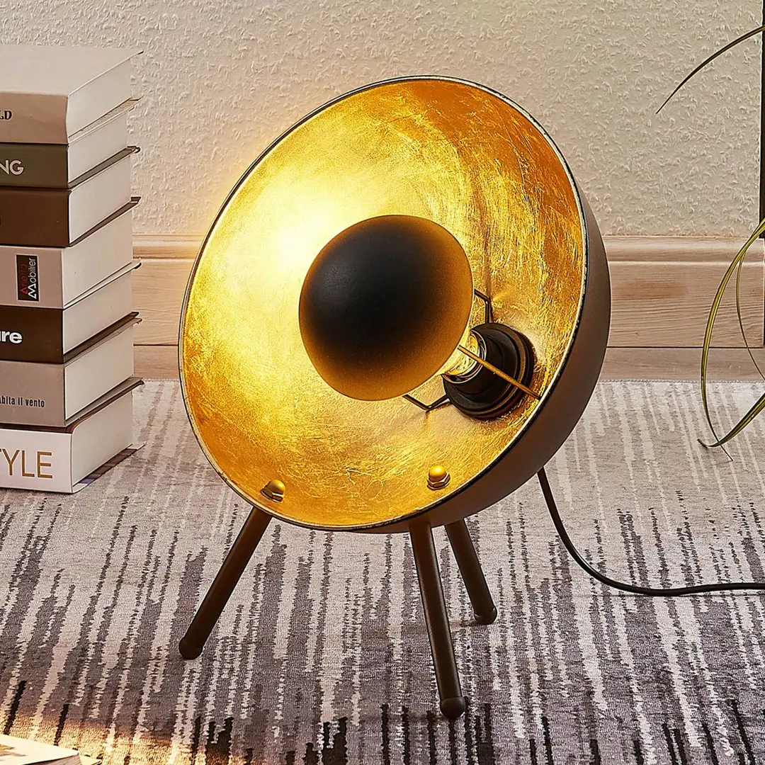 Lindby Tischlampe Muriel, Höhe 38 cm, schwarz, gold, Metall