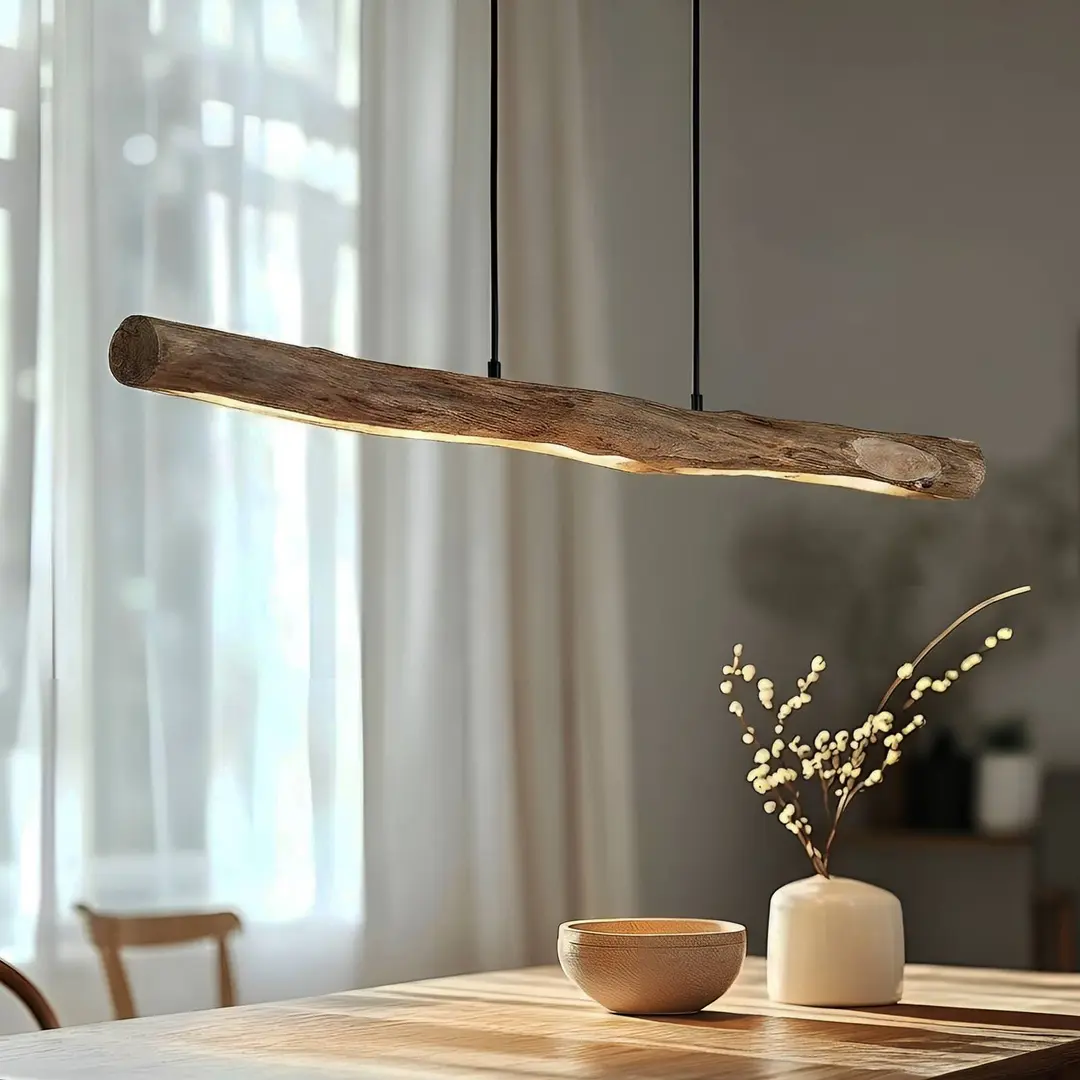 Lindby LED-Hängeleuchte Nekala, schwarz, Holz, Länge 120cm