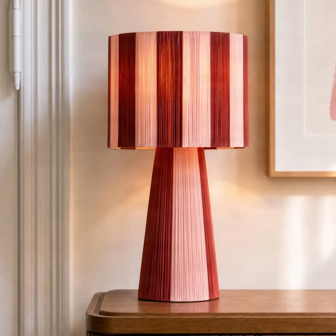 Lindby Tischleuchte Suly, rot/pink, Baumwolle, Höhe 40 cm