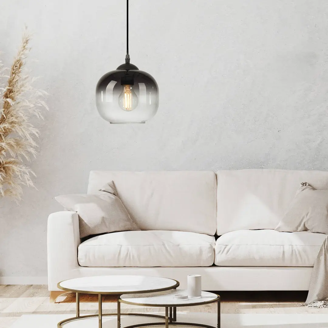 JUST LIGHT. GmbH Hängeleuchte Zea, 1fl., rauchgrau/schwarz, Glas, E27