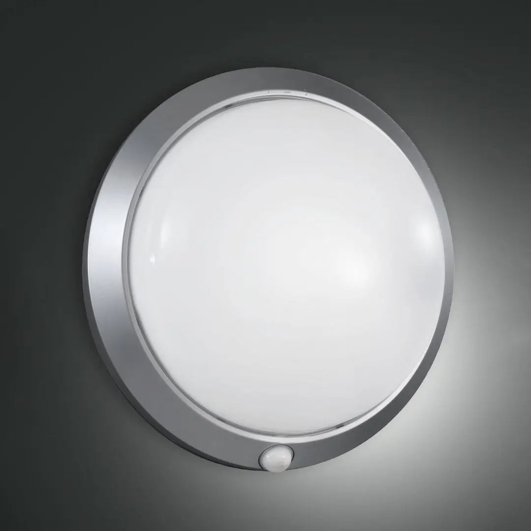 Fabas Luce Außenwandleuchte Armilla, silber, Bewegungsmelder, Ø 30 cm