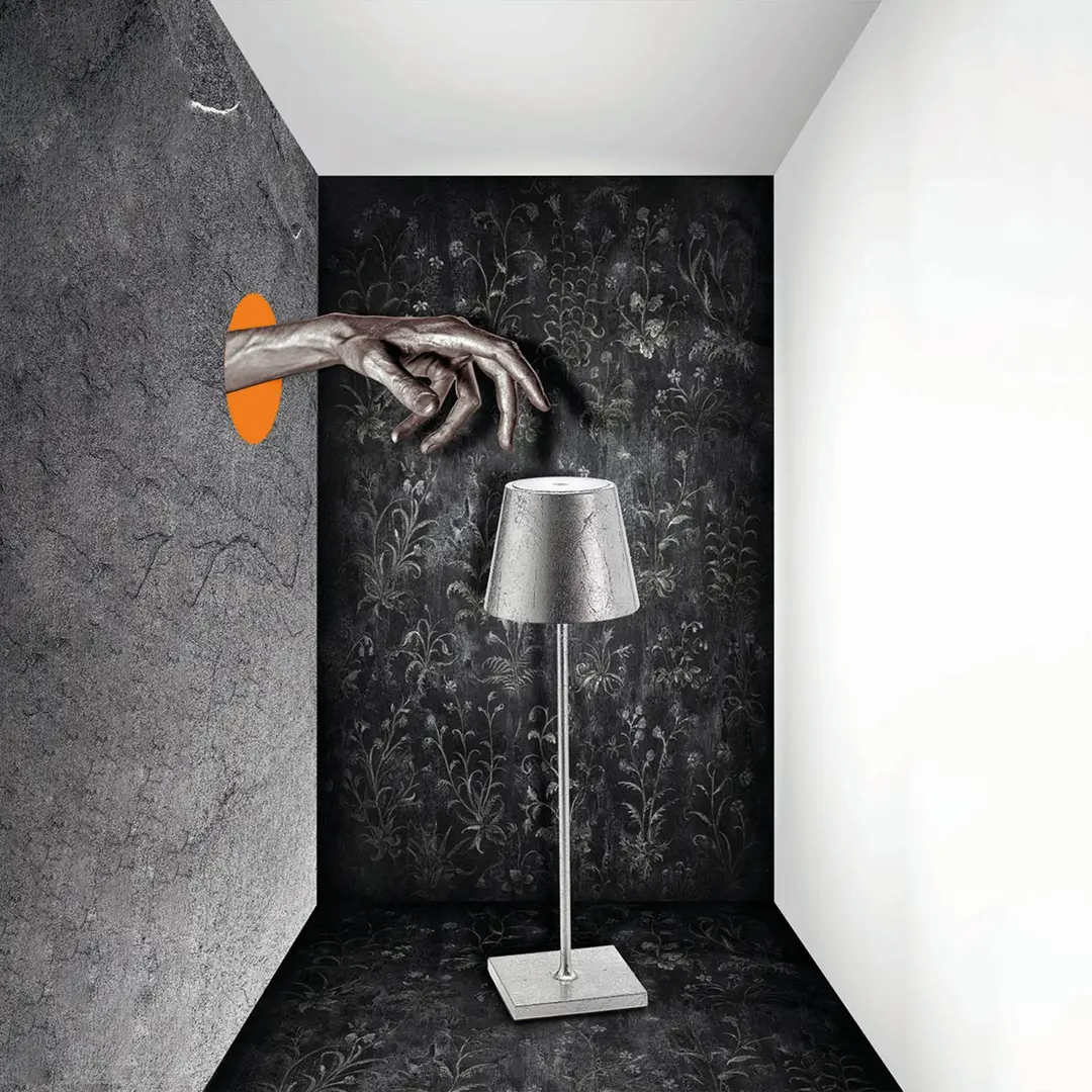 Zafferano Poldina LED-Tischlampe Akku Dekor silber